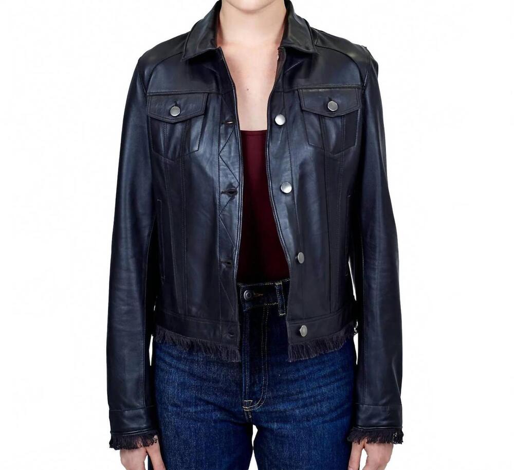 NEW JAKETT alexa cropped leather jacket in black